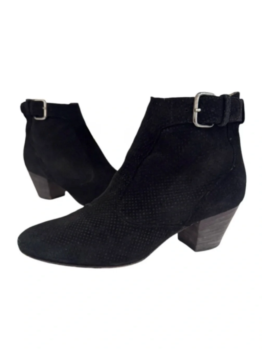 Aquatalia France Perforated Suede Ankle Boots Black Size 7